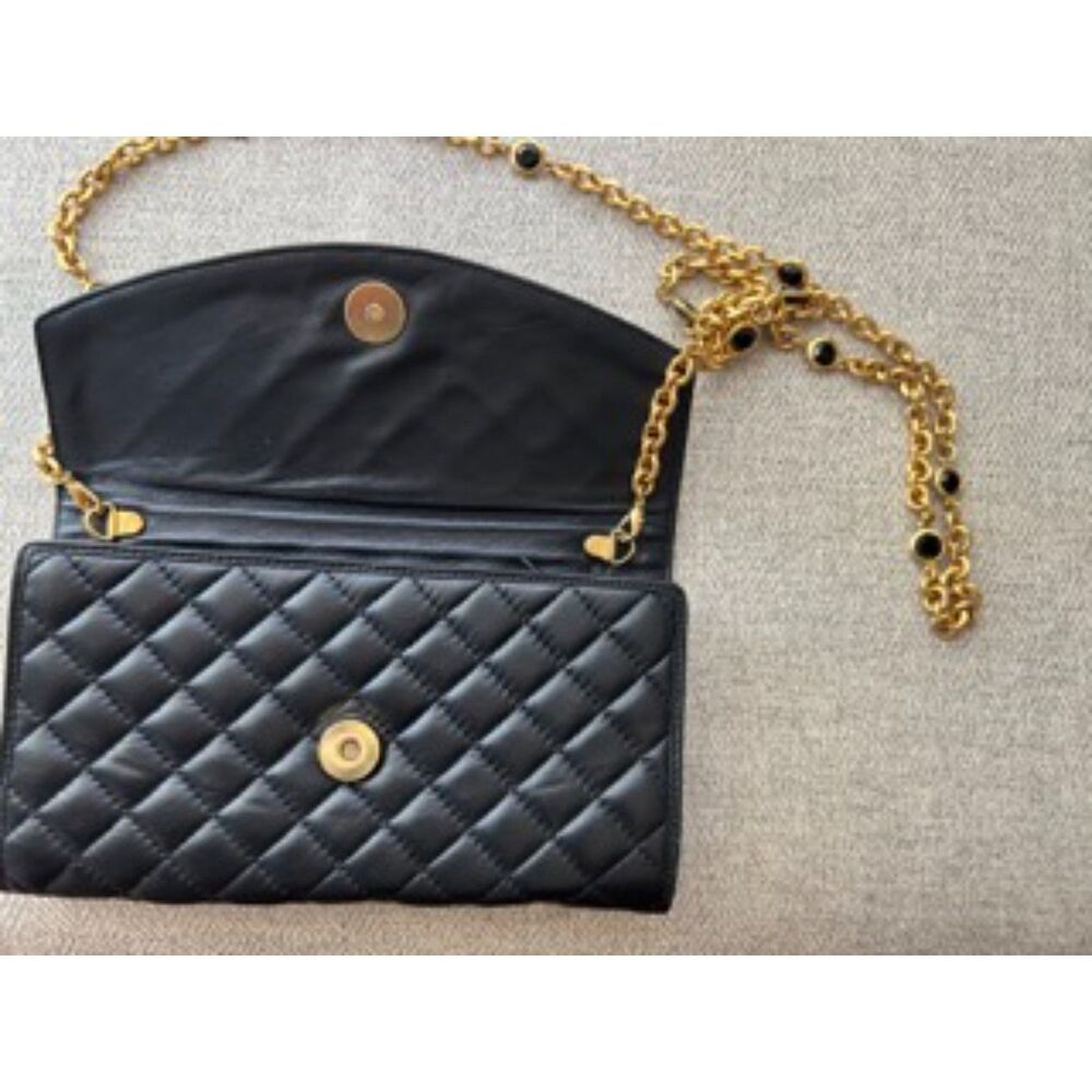 Vintage Quilted Black Clutch Crossbody Gold Chain Shoulder Purse